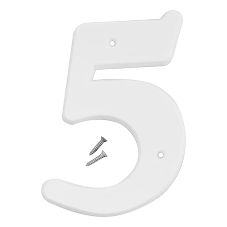 Hy-Ko 6In White Plastic Number 5, 5PK A30305